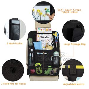 600D Oxford Cloth Car Seat Back Organizer Durable With 9 Storage Pockets