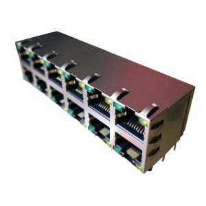 1840257-9 Stacked Rj45 Modular Jack Gigabit 2x6 MAG45 Ground Shield With Leds