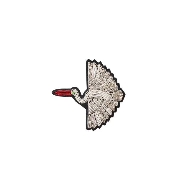 Hand-Embroidered Silk Crane Brooch - Artisan Jewelry | Vibrant Threadwork |