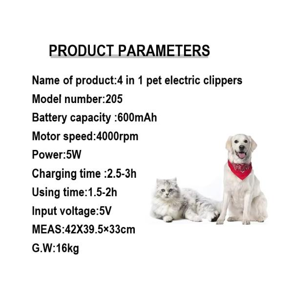 20*10*6.2cm 4 In 1 USB Rechargeable Electric Pet Grooming Kit for Dog Cat Hair Trimmer
