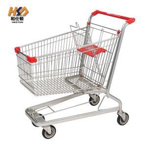 125L 900MM 4 Wheel Silver Basket Trolley With Wheels Grocery Shopping Trolley