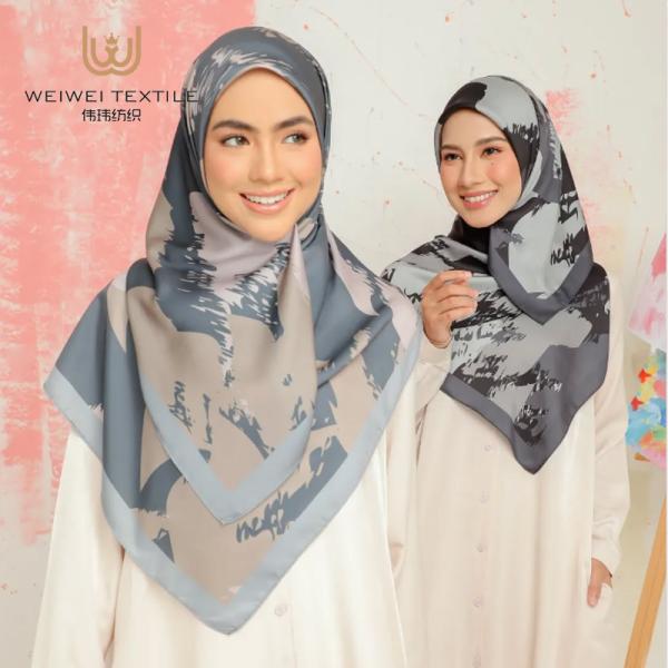 Factory Wholesale Floral Printed Square Fashionable Malaysian Dubai Arabian Model Islamic Chiffon Hijab