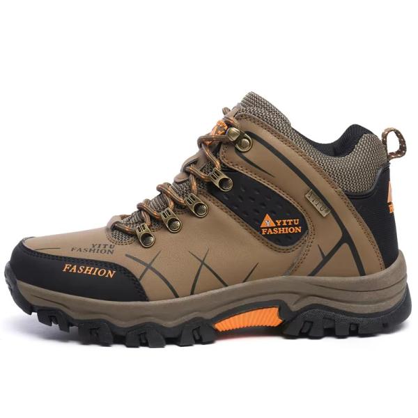 Brown Desert Hiking Mountaineering Running Shoes In Genuine Leather For Men And Women