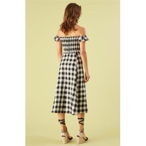 Black and white checked off shoulder dress