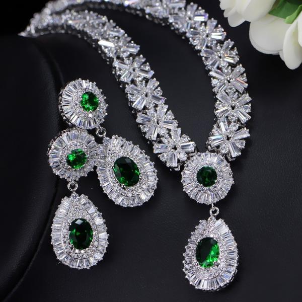 Water Drop Rhinestone Necklace & Earrings Full Crystal Necklace & Earrings Wedding Jewelry Set