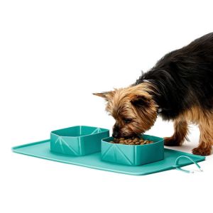 Double Collapsible Dog Bowls Travel Portable With Silicone Mat