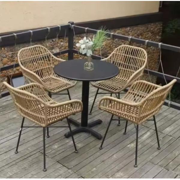 American style Courtyard Stacking Hotel Aluminum Frames Rattan Wicker Restaurant