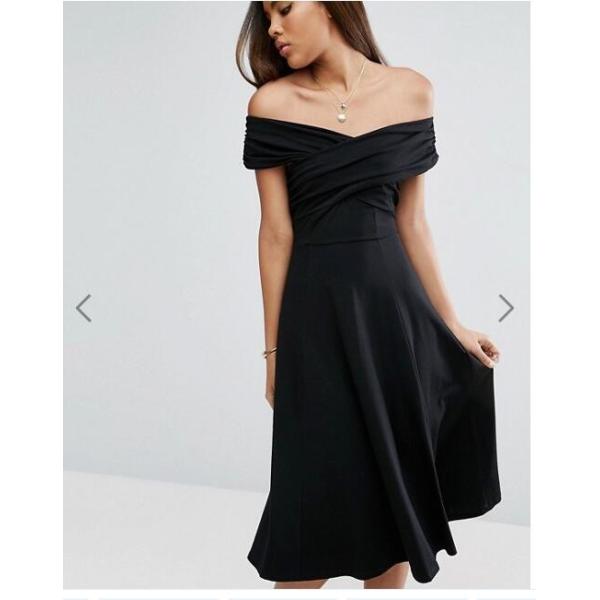 Buy Newest Design Women Off Shoulder Sexy Black Midi Dress at wholesale prices