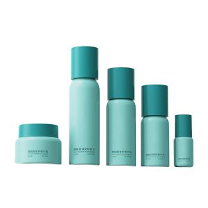 Custom opaque green skincare containers PETG Round shoulder airless pump bottles