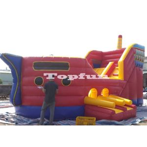 8m Inflatable Jumping Castle Pirates Galleon With Slide 0.55 mm PVC Tarpaulin