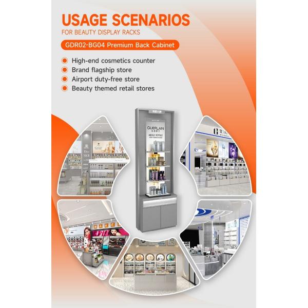 GDR02-BG04 Premium Skincare Display Cabinet with LED Strip Lights and Silver Mirror for Fashion Boutiques