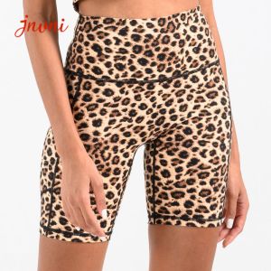 China High Waisted Active Yoga Shorts Animal Print Workout Shorts Squat Proof Leopard 8inch on sale
