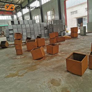 Outdoor Silver Weathering Steel Planters Rectangular Large