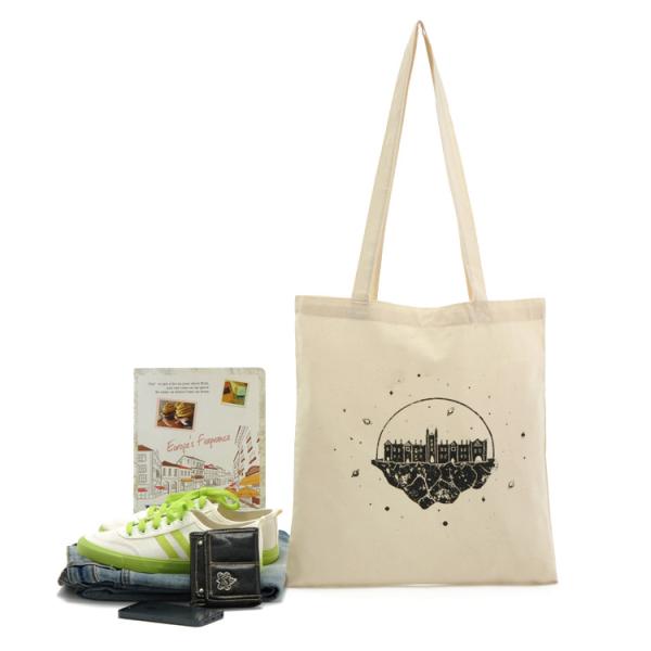 Buy Custom Handle Natural Grocery Canvas Cotton Tote Bags at wholesale prices