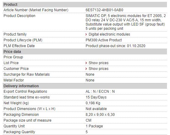 6ES7132-4HB01-0AB0 6ES7 132-4HB01-0AB0 Siemens Digital Output Module