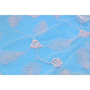 Mesh Allover Leaf Lace Fabric With Polyester Water Soluble Embroidered