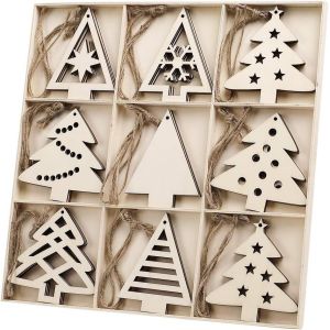 Wooden Christmas Tree Shaped Ornaments, Unfinished Wooden Cutouts Embellishments