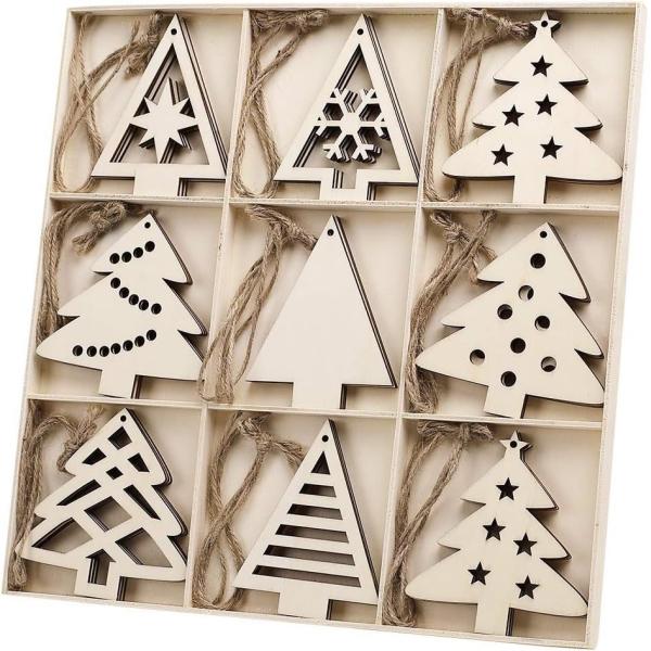 Wooden Christmas Tree Shaped Ornaments, Unfinished Wooden Cutouts Embellishments