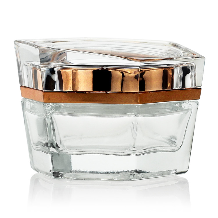 Quality Transparent 50g Cream Glass Jars Square With Acrylic Cap And Cover for sale