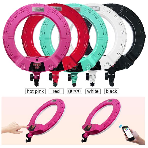 Pink Warm Selfie Ring Light Bluetooth 4800lux Blogger Ring Light