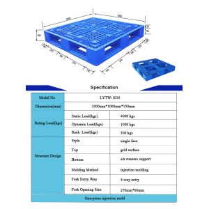 Blue Hdpe Shipping Plastic Pallets Injection Moulded Plastic Pallets