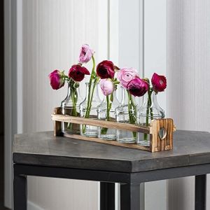 Glass Flower Vase with Wooden Holder Vases for Flowers