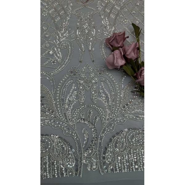 Beaded Pearl Embroidered Lace Fabric Polyester For New Season Evening Dresses