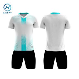 White Aqua Blue Football Jersey Set with Black Shorts