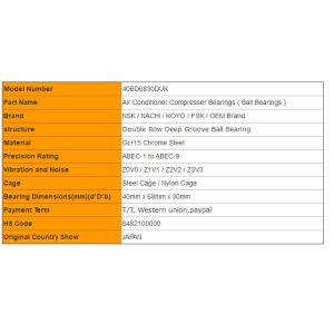 Air Conditioner Compresser Ball Bearings 40BD6830DUK 40mm x 68mm x 30mm