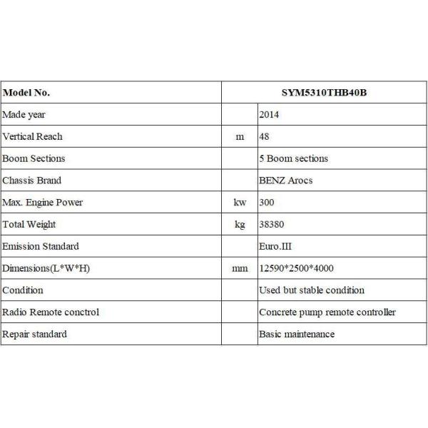 2014 Sy 48 Meter Used Concrete Pump with Benz Chassis