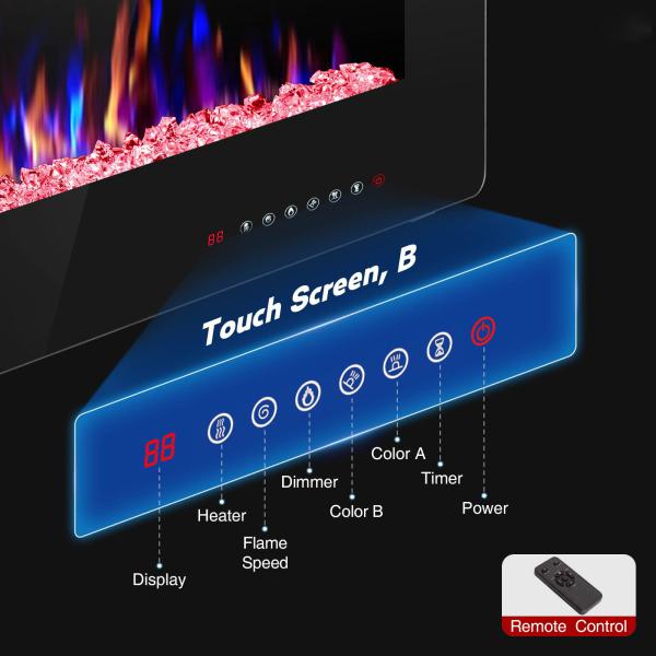 12 Bed Color Mode AJUNION 60 Inch Wall Mounted Silk Screen Printing Electric Fireplace