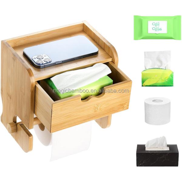 Custom Bathroom Storage Rack Wall Mounted Bamboo Toilet Paper Holder