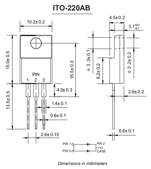 Dual Schottky Barrier Rectifier Diode 10A 100V 20A 200V Mbrf10100ct MBRF20150CT