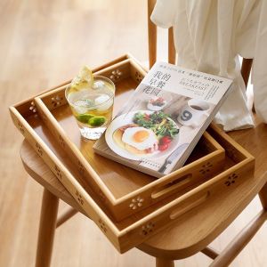 Tabletop Large Bamboo Serving Platter Trays With Handles Restaurant Hotel