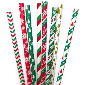 Christmas Decorative Biodegradable Paper Drinking Straws