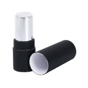 Black Paper Lipstick Tube Packaging Customized With Shiny Silver Mechanism