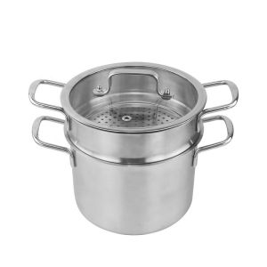 Double layer food kitchen pot spaghetti cooking pot with glass lid steamed grid
