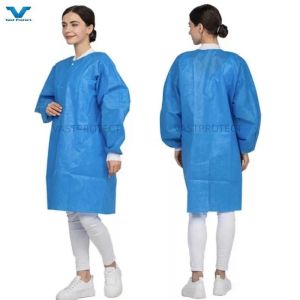 30GSM V601 Knitted Cuffs and Collar PP Nonwoven Disposable Lab Coat with 2