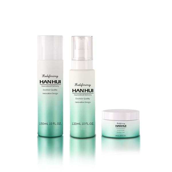 Buy PET PCR Plastic Cosmetic Bottles And Jar Set Round Shape Gradient Matte OEM at wholesale prices