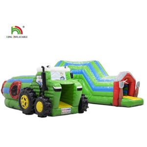 Logo Printing Green 6.5m Tractor Inflatable Obstacle Course For Party