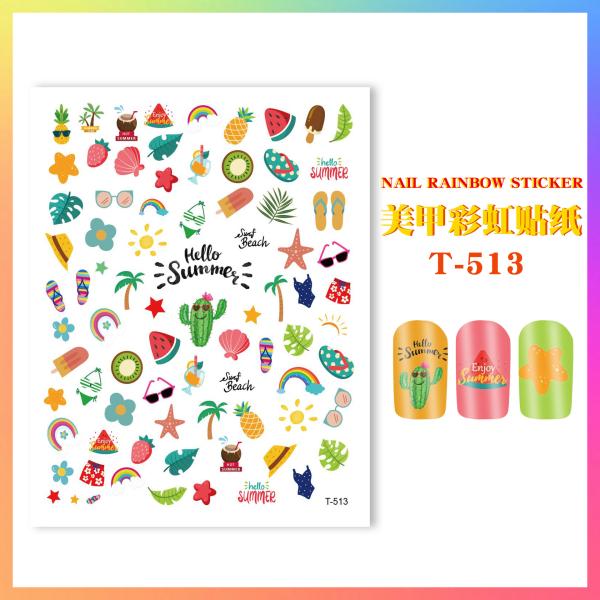 Summer Rainbow Cartoon Style 2D Stickers with Adhesive Backing in Multicolor Pattern