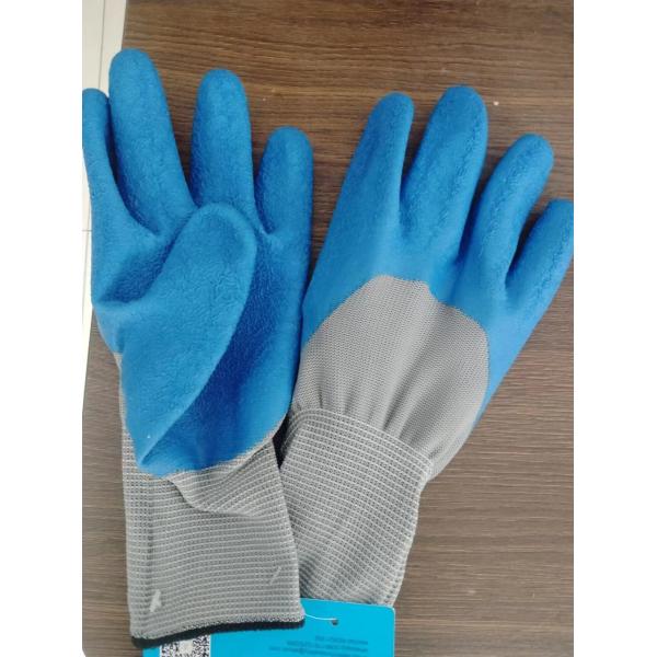 15 Gauge Flex Latex Coated Gloves Blue Nylon Spandex Liner Latex Work Gloves