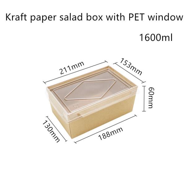 Buy PET Lid Kraft Paper Disposable Food Containers 2100 1600 1400ml at wholesale prices