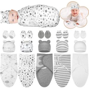 China 5-Pack Cotton Preemie Swaddle Set with Hat & Mittens 24x18.5 inches on sale
