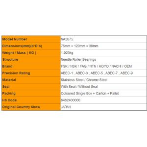 NA3075 Heavy Duty Full Complement Needle Roller Bearing 75mm × 120mm × 38mm