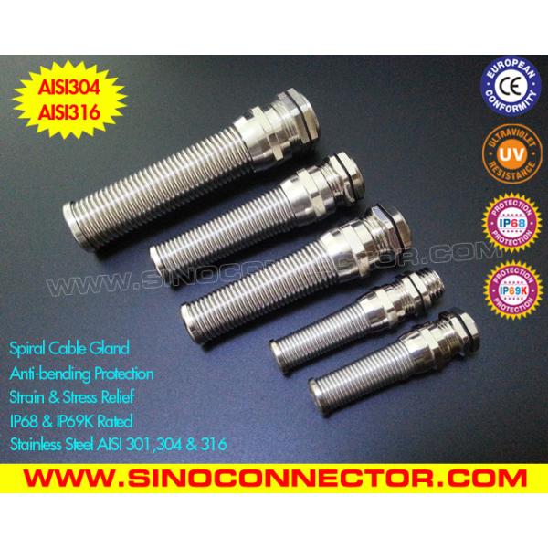 304 or 316 Stainless Steel PG Cable Glands (IP68) with Spiral Stainless Steel Protector