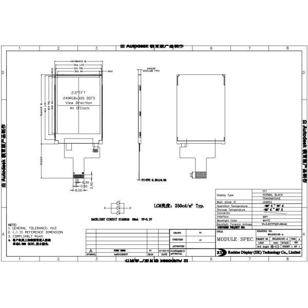 Transmissive 250 Nits MIPI LCD Panel , Anti Glare 240x320 Active Matrix LCD