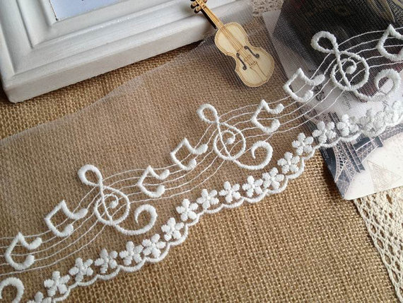 Embroidered 2.72'' Width Off White Nylon Mesh Trim Lace for Bridal Dress Decoration