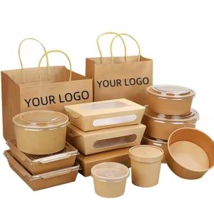 Customized Kraft Paper Takeaway Boxes Eco-Friendly Recyclable Fast Food