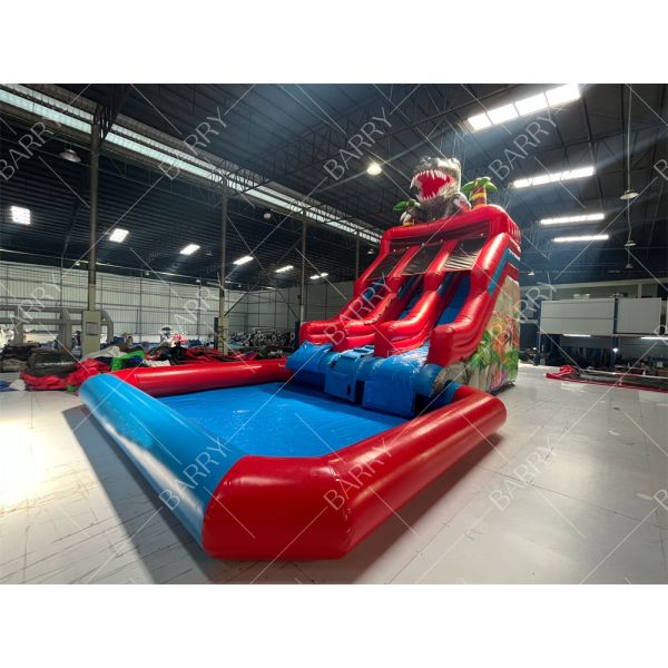Buy High Quality Popular Huge Jungle Dinosaur Theme Inflatable Water Slide With Pool at wholesale prices